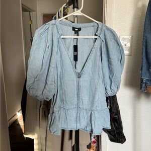 DKNY Light Blue Puff Sleeve Top NWT